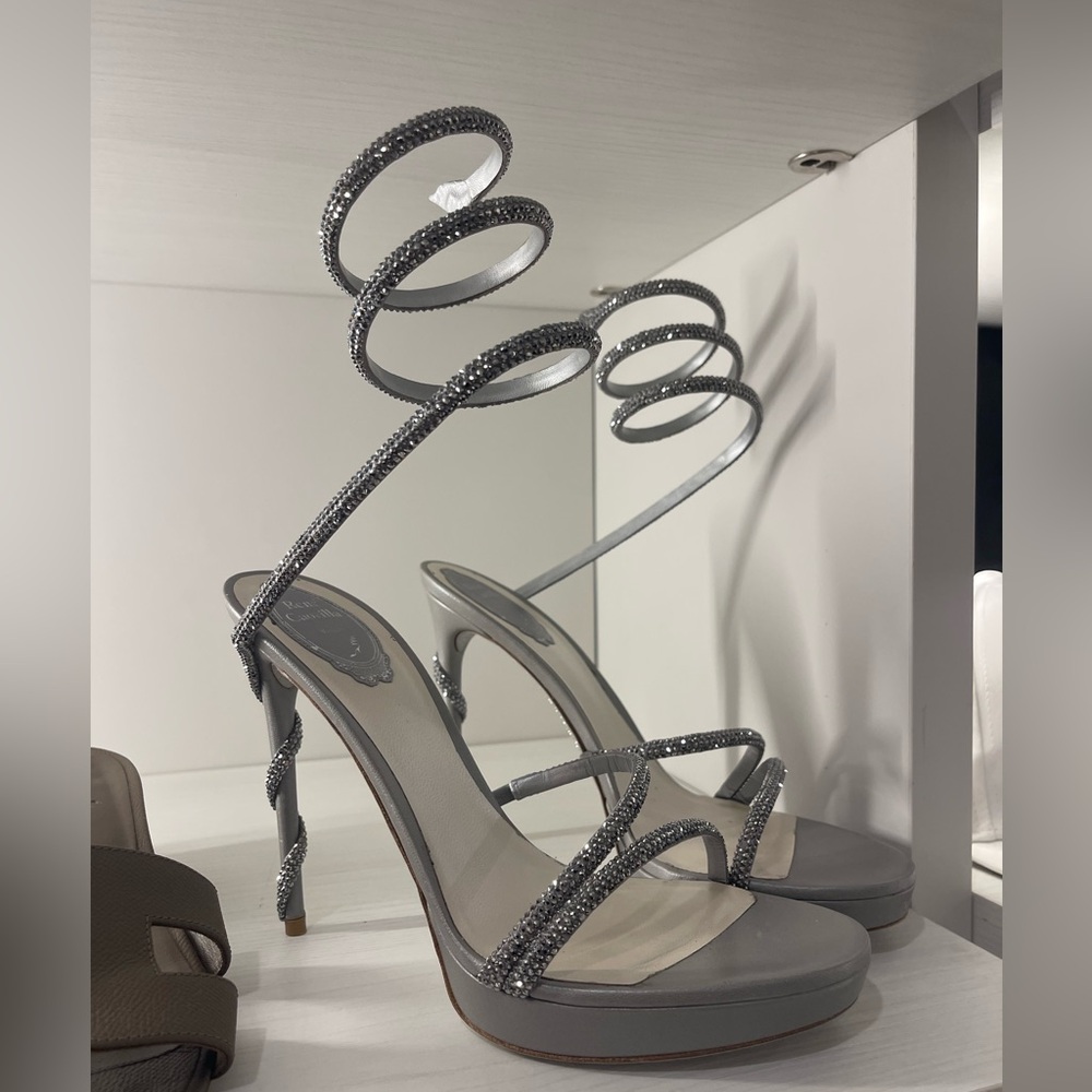 Rene Caovilla MARGOT SILVER PLATFORM SANDAL 120
